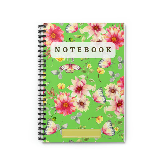Flower with Butterfly design (Green) Spiral Notebook - Ruled Line 118 pages
