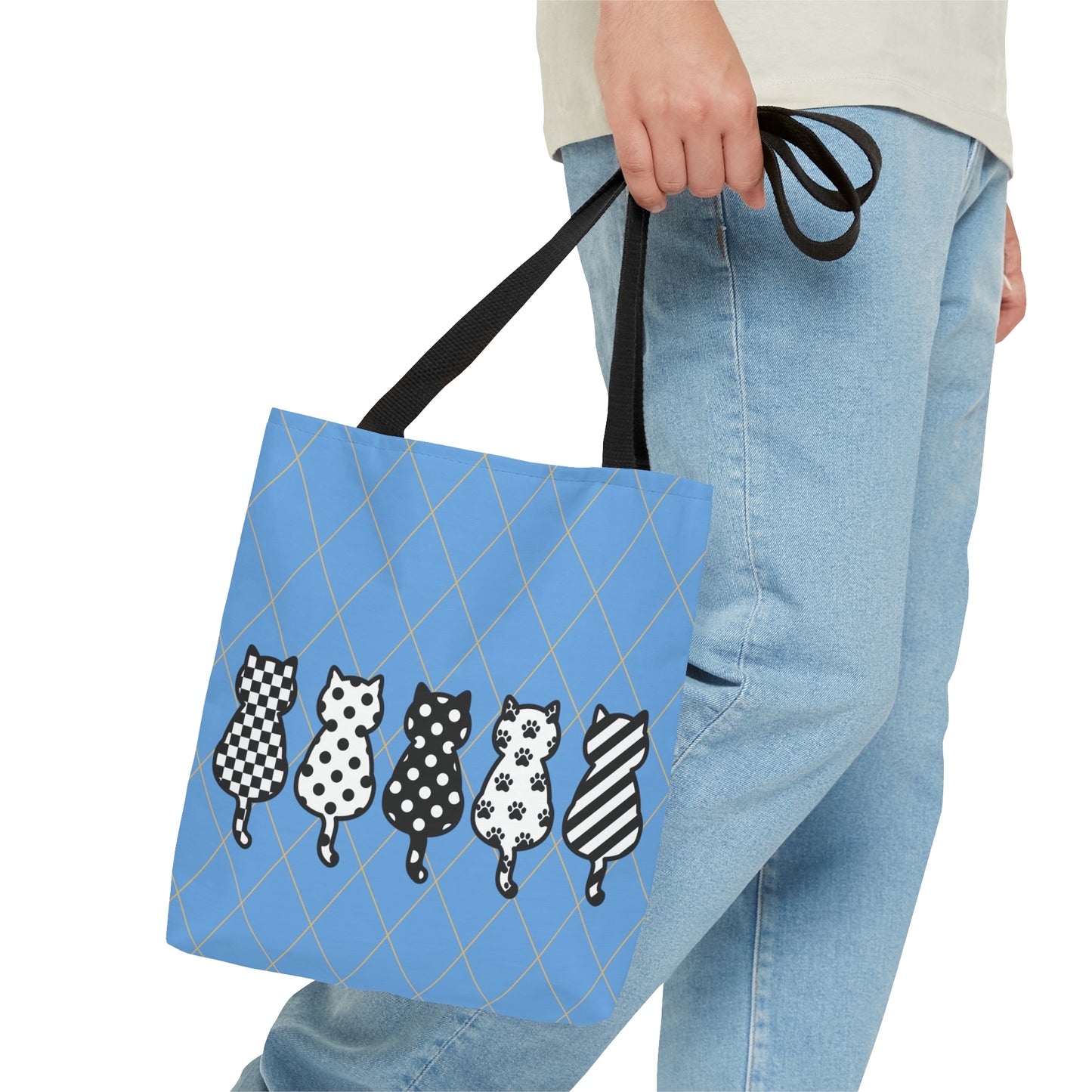 Diamond pattern with Five Cat's Design Tote Bag (AOP)
