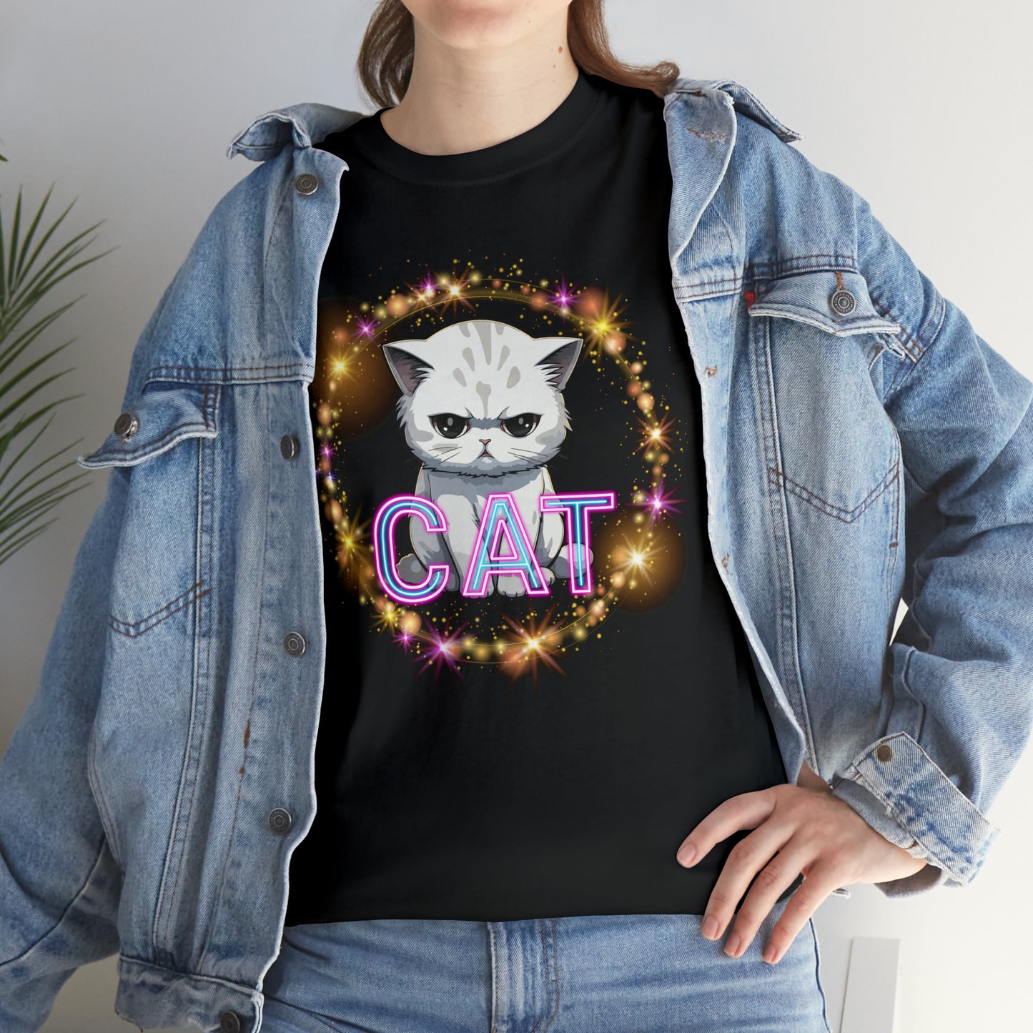 CAT Colorful logo with Cute Cat design Cotton Tee