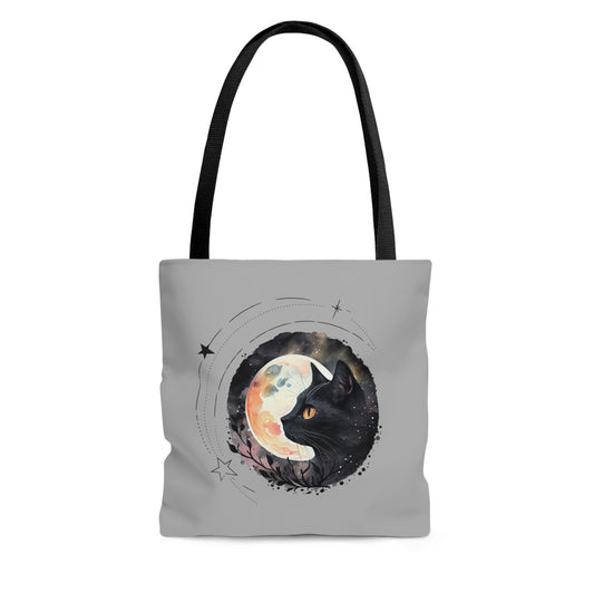 Beautiful Black Cat with Moon Design Tote Bag (AOP)