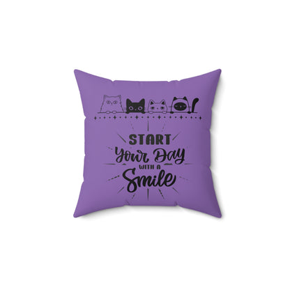 Start your day with smile Cute Cat Spun Polyester Square Indoor Pillow