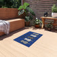 "Welcome" Patterned Five Cat's design Outdoor Rug (blue)