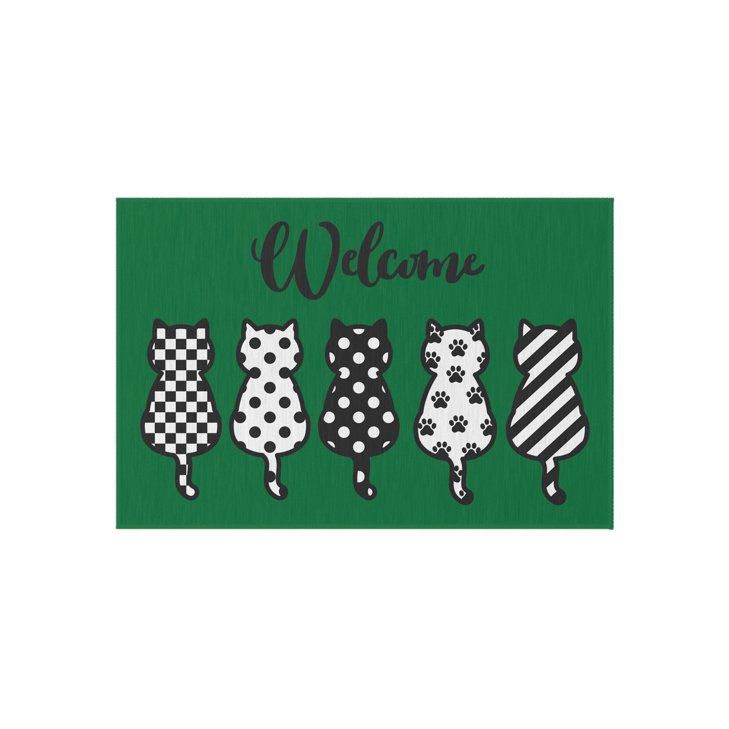 "Welcome" Patterned Five Cat's design Outdoor Rug (green)
