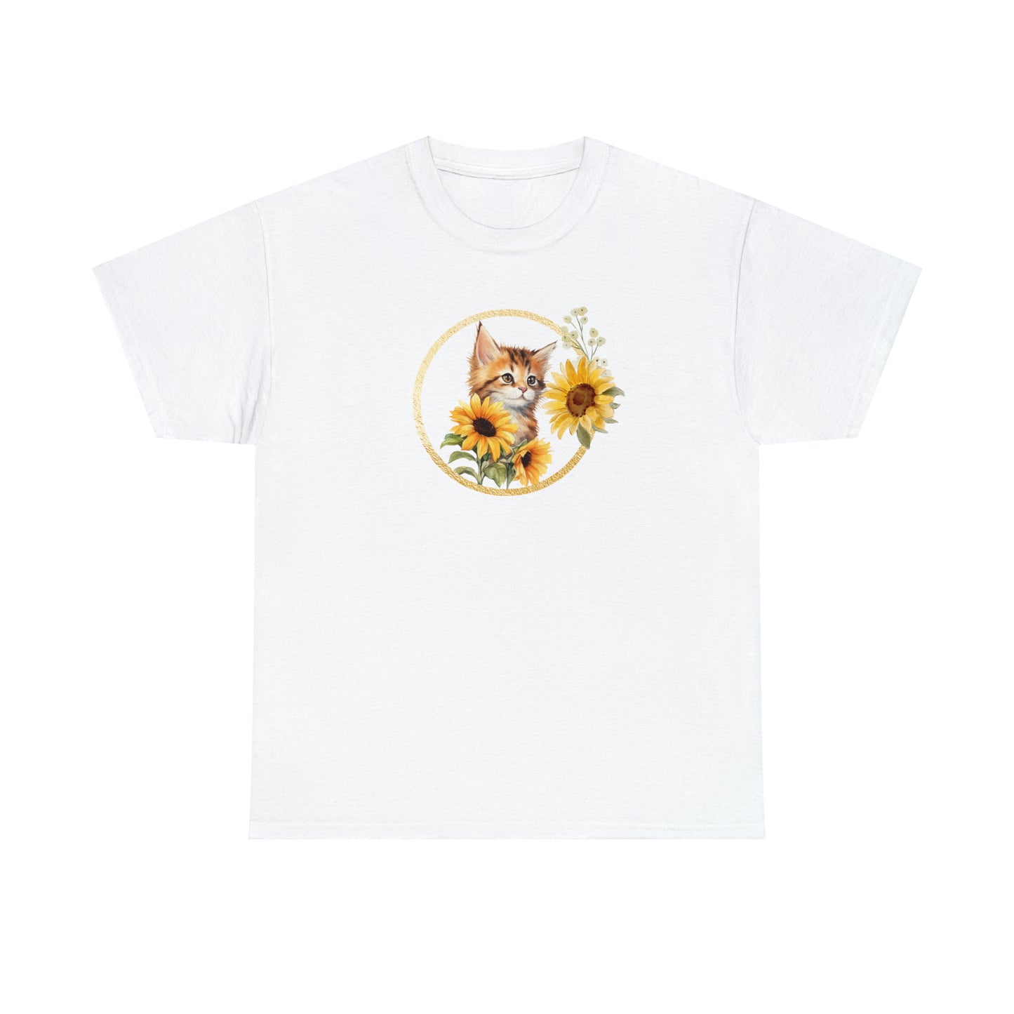 Cat with Sunflowers Design Heavy Cotton Tee