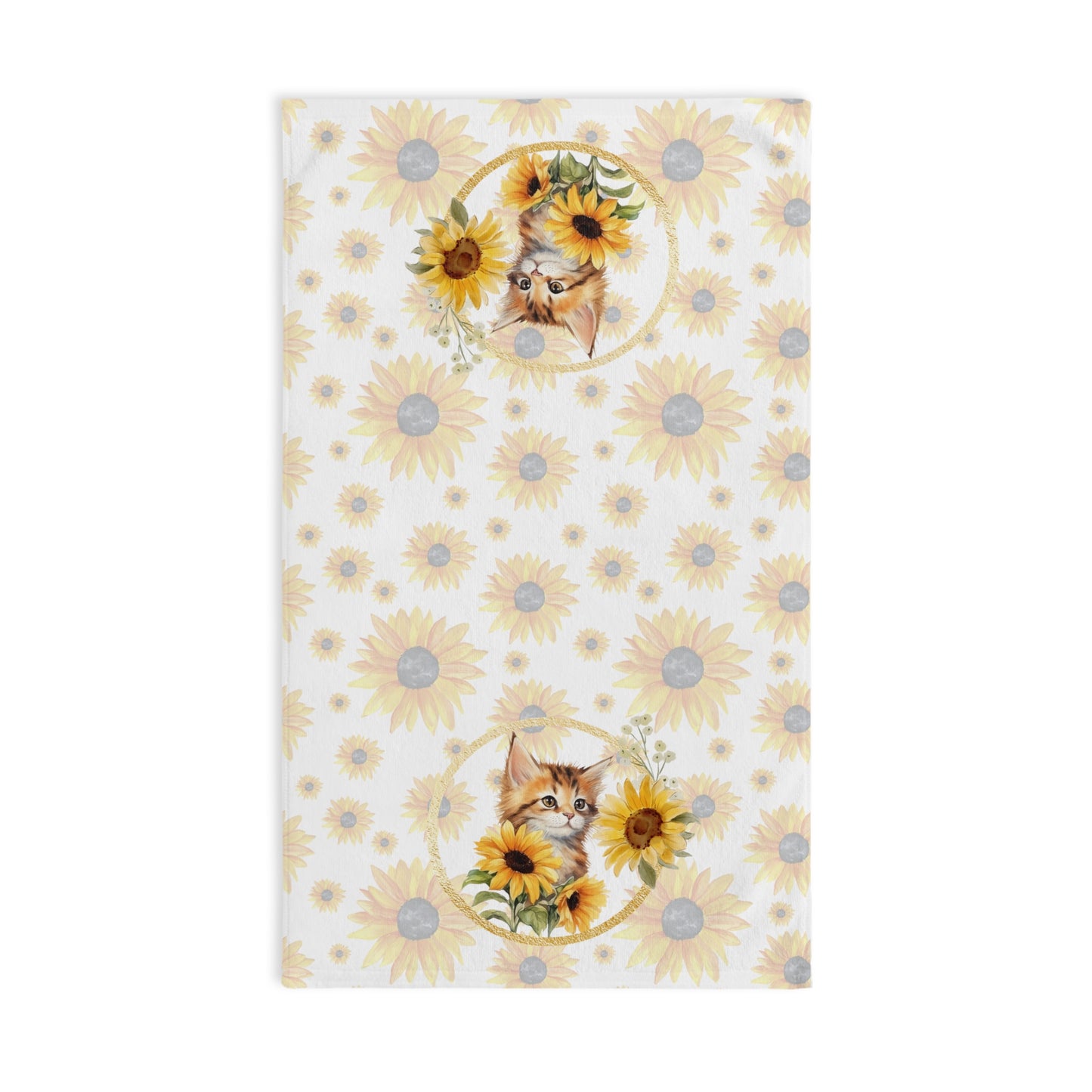 Sunflowers patten with Cute Cat's Design Hand Towel 16″ × 28″