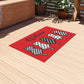"Welcome" Patterned Five Cat's design Outdoor Rug (red)