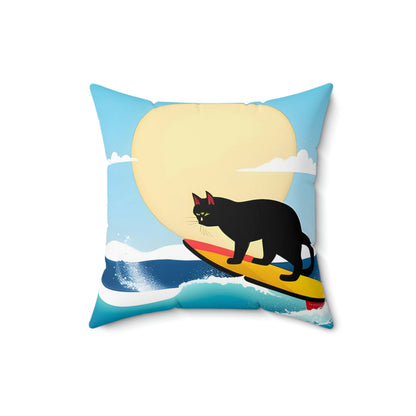 Surfing Cat Spun Polyester Square Indoor Pillow