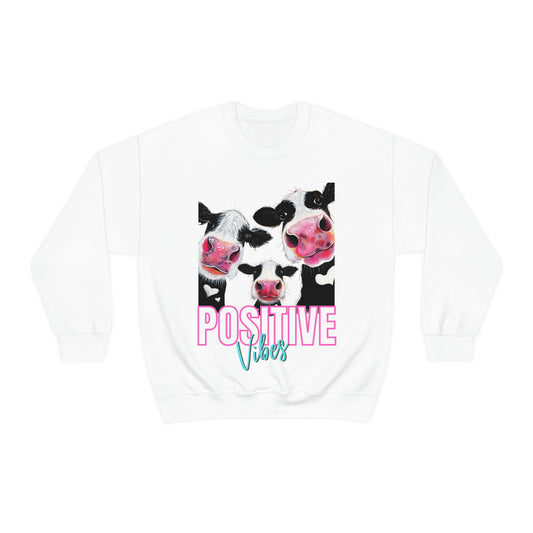 "Positive Vibes" Happy Cow Family Graphic Crewneck Sweatshirt