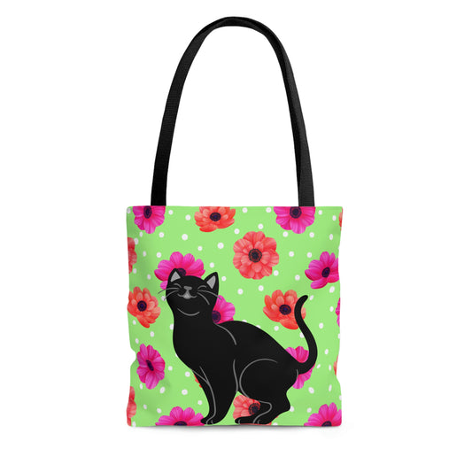 Floral Design with Black Cat Tote Bag  (AOP)