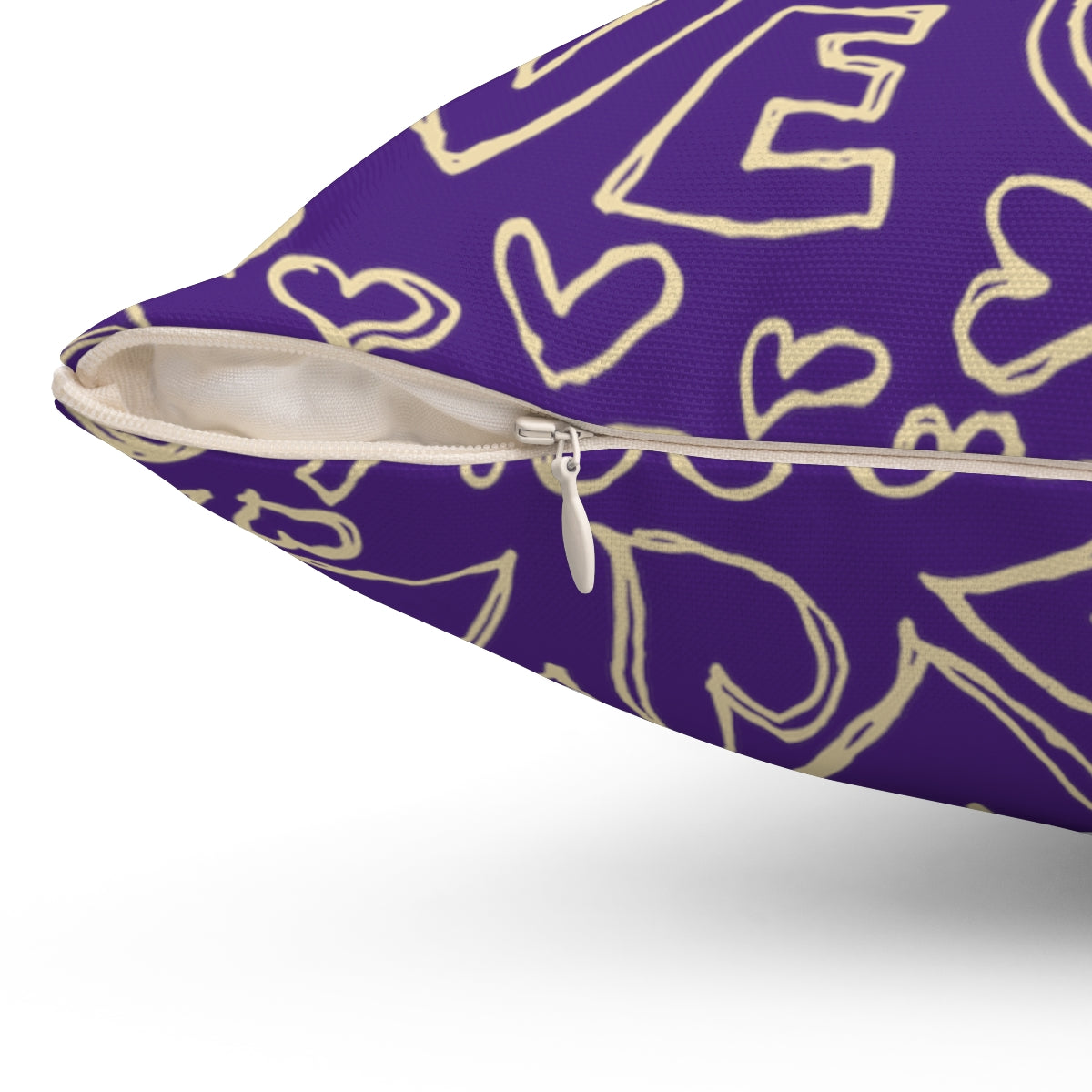 Love Heats hand Writing design Purple  Spun Polyester Square Pillow