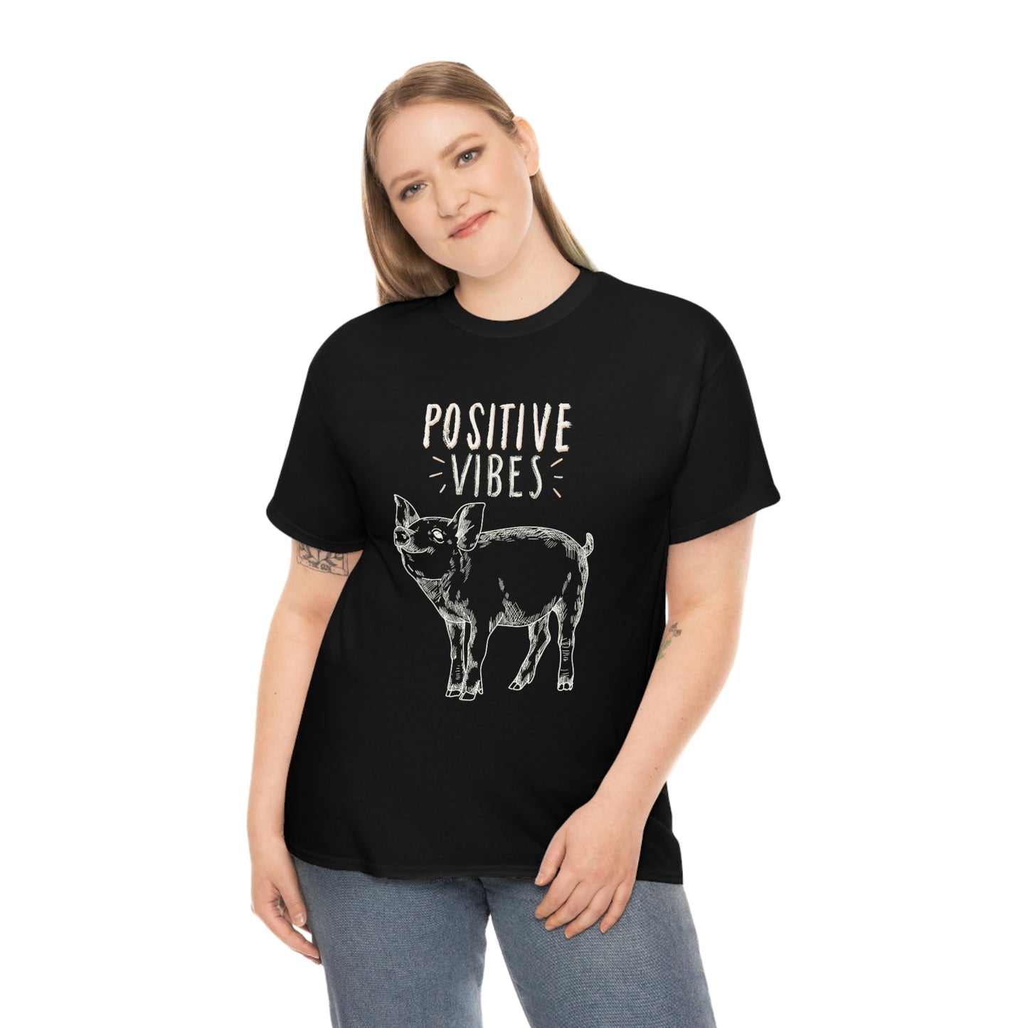 "Positive Vibes" Cute Pig Graphic tee shirt