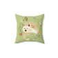 Hedgehog with Floral Wreath design Spun Polyester Square Indoor Pillow