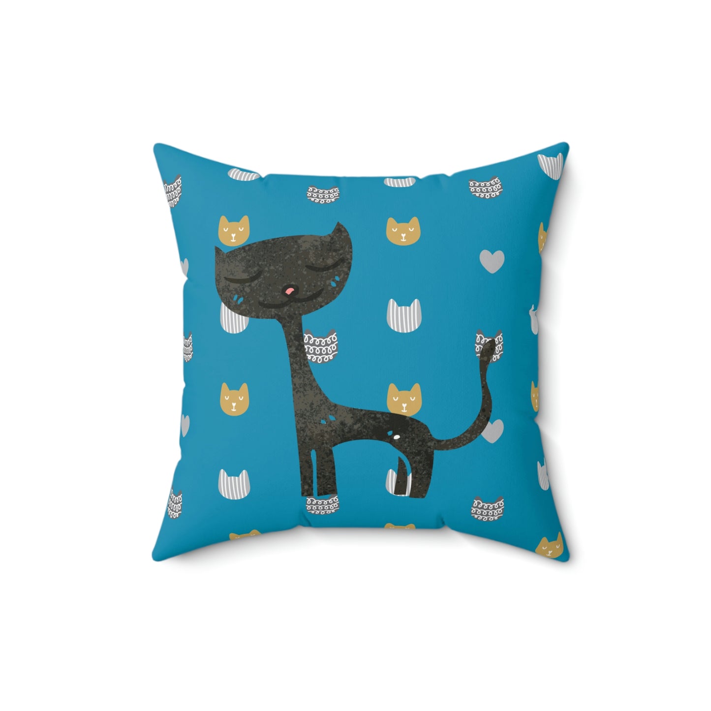 Cats & Heats patten Black Cat Design Spun Polyester Square Indoor Pillow