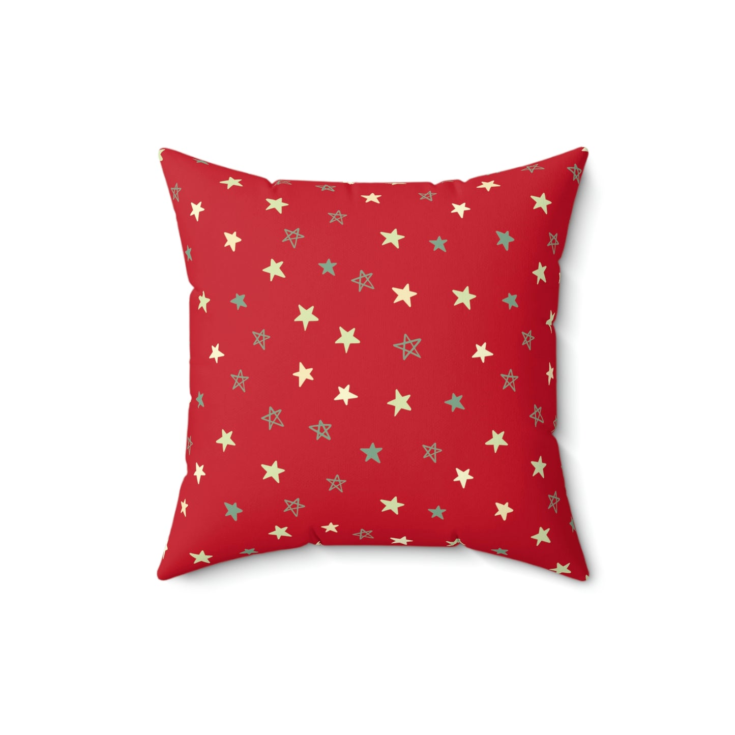 Red Stars and Green Cat design Spun Polyester Square Indoor Pillow