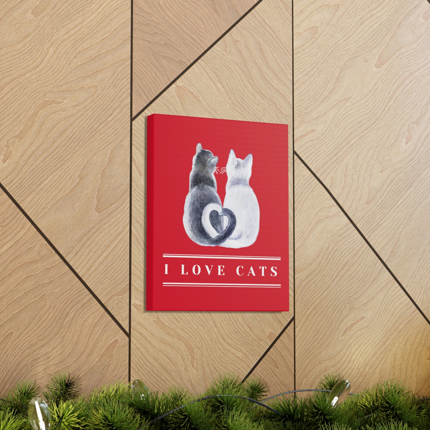 I love cats two heart shaped tails design (Dark Red) Canvas Gallery Wraps poster