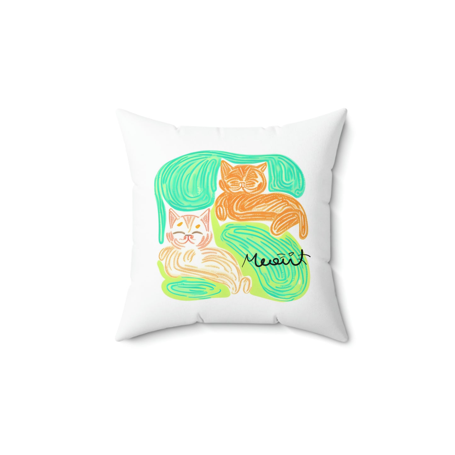 Meow Hand Drawing Cat Design Spun Polyester Square Indoor Pillow