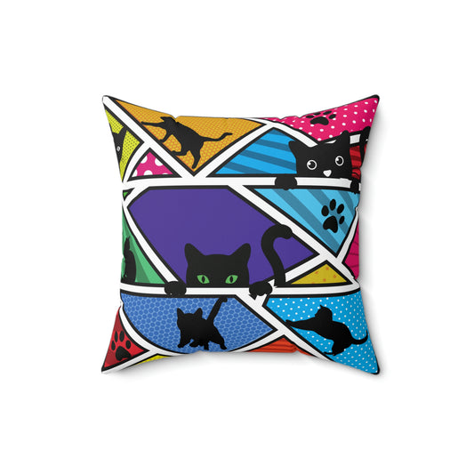 Colorful design Lots of Black Cats Spun Polyester Square Indoor Pillow