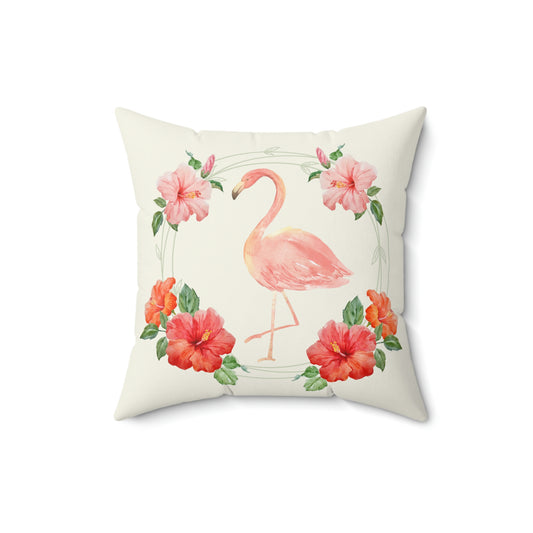 Flamingo with Floral Wreath design Spun Polyester Square Indoor Pillow
