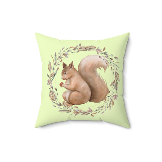 Squirrel with Floral Wreath design Spun Polyester Square Indoor Pillow