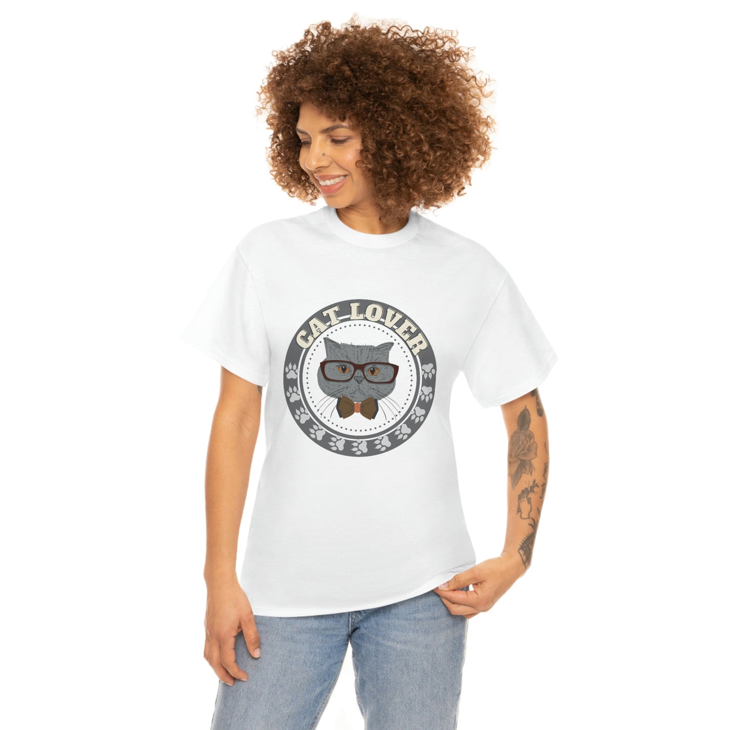 Cat Lover Cute Cat with Glasses design Cotton Tee