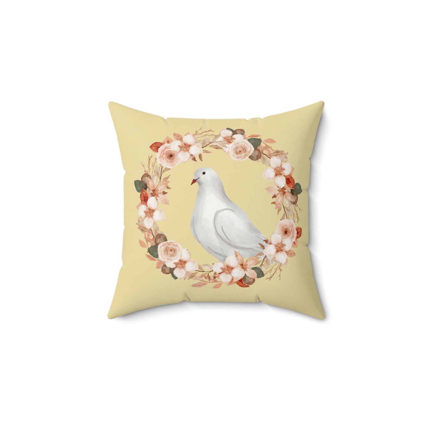 Pigeon/Dove Birds with Floral Wreath design Spun Polyester Square Indoor Pillow