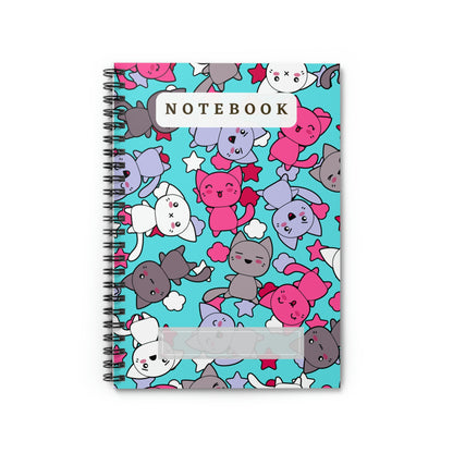 Cats Cats Cats design (Blue) Spiral Notebook - Ruled Line 118 pages