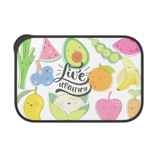 " Live Healthy" Vigge and Fruits design Bento Box/Lunch Box  PLA  with Band and Utensils