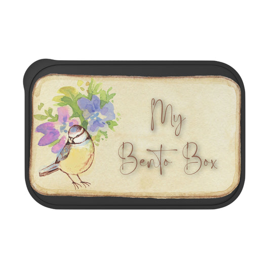 Flowers & Bird Bento Box Logo Lunch Box / " PLA Bento Box " with Band and Utensils