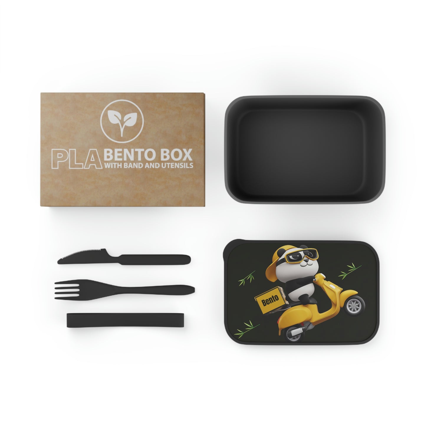 Panda with Bike Bento Box/Lunch Box  PLA  with Band and Utensils