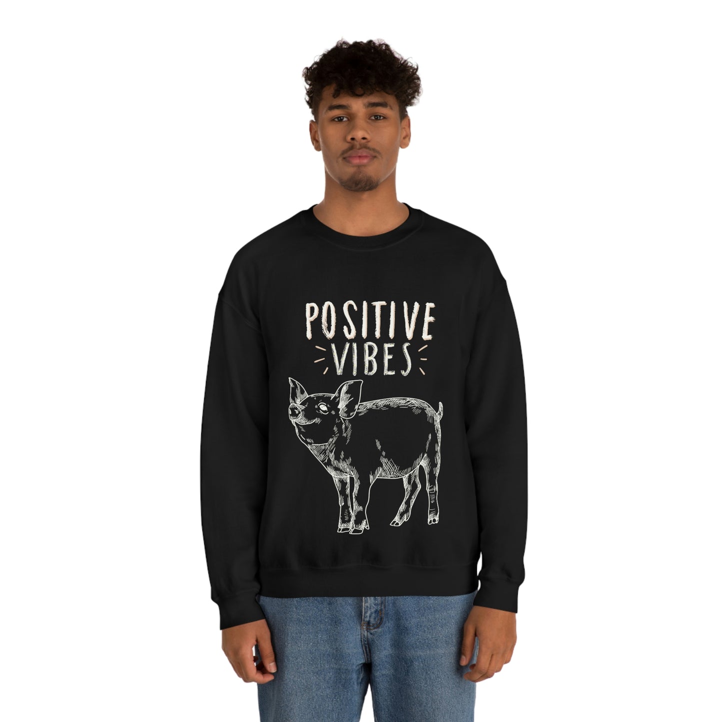 "Positive Vibes" logo with Cute PIG Graphic Crewneck Sweatshirt