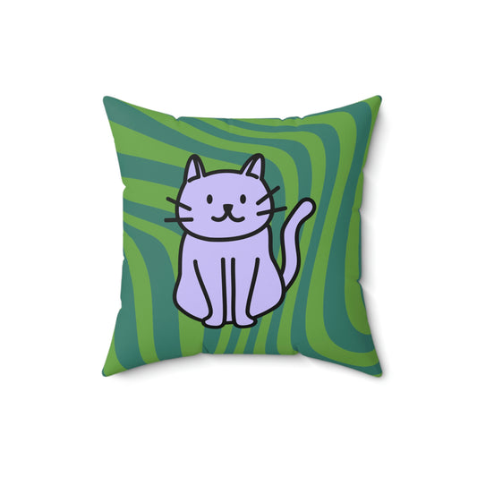 Green patten Chubby Cat design Spun Polyester Square Indoor Pillow
