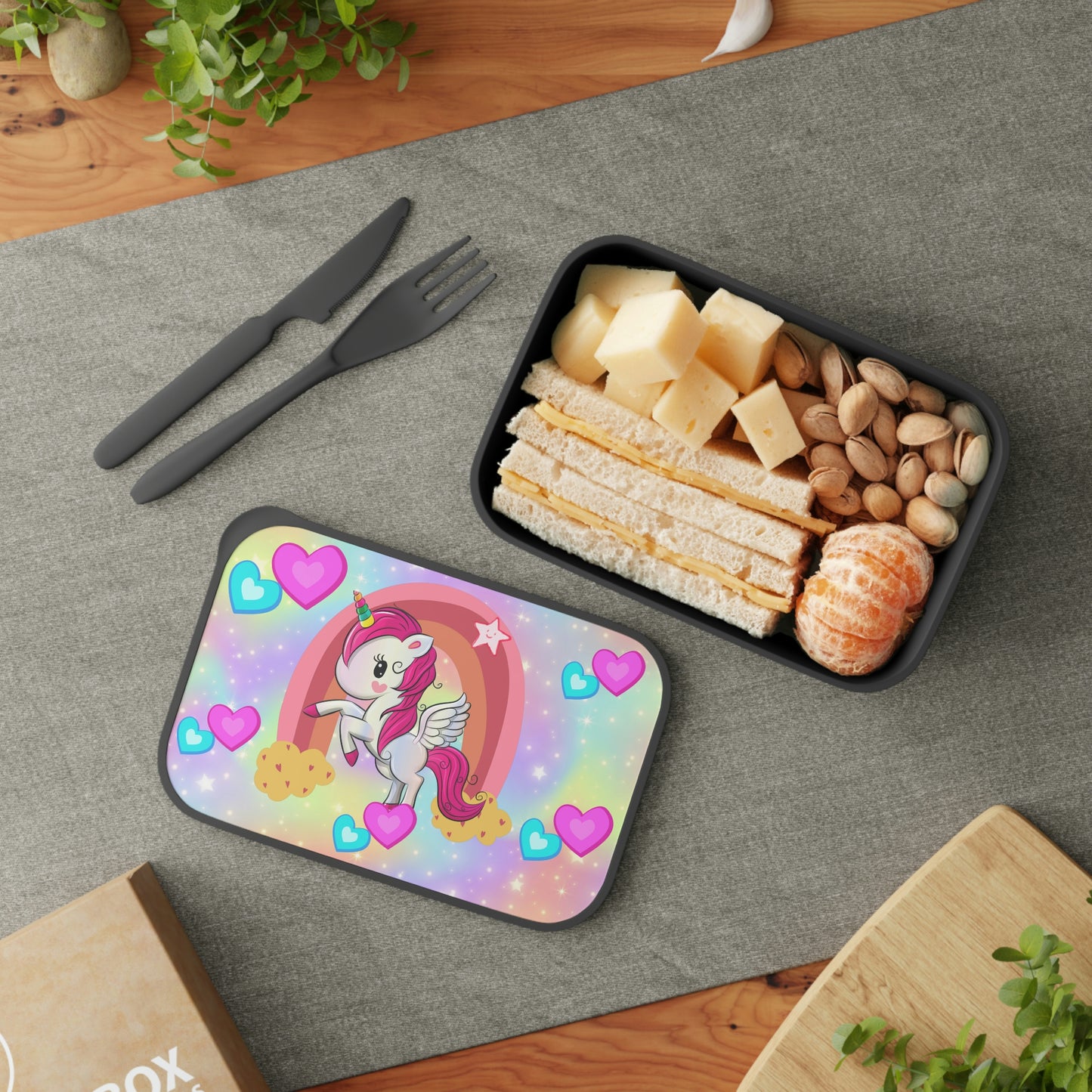 Unicorn Kids Lunch Box / " PLA Bento Box " with Band and Utensils