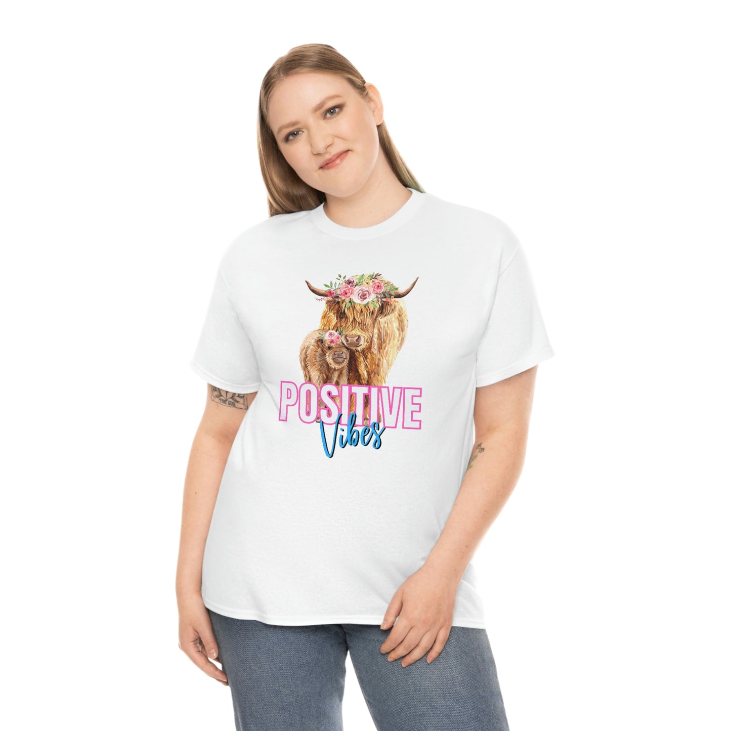 " Positive Vibes " Cow/ Fam Animal Graphic tee shirt
