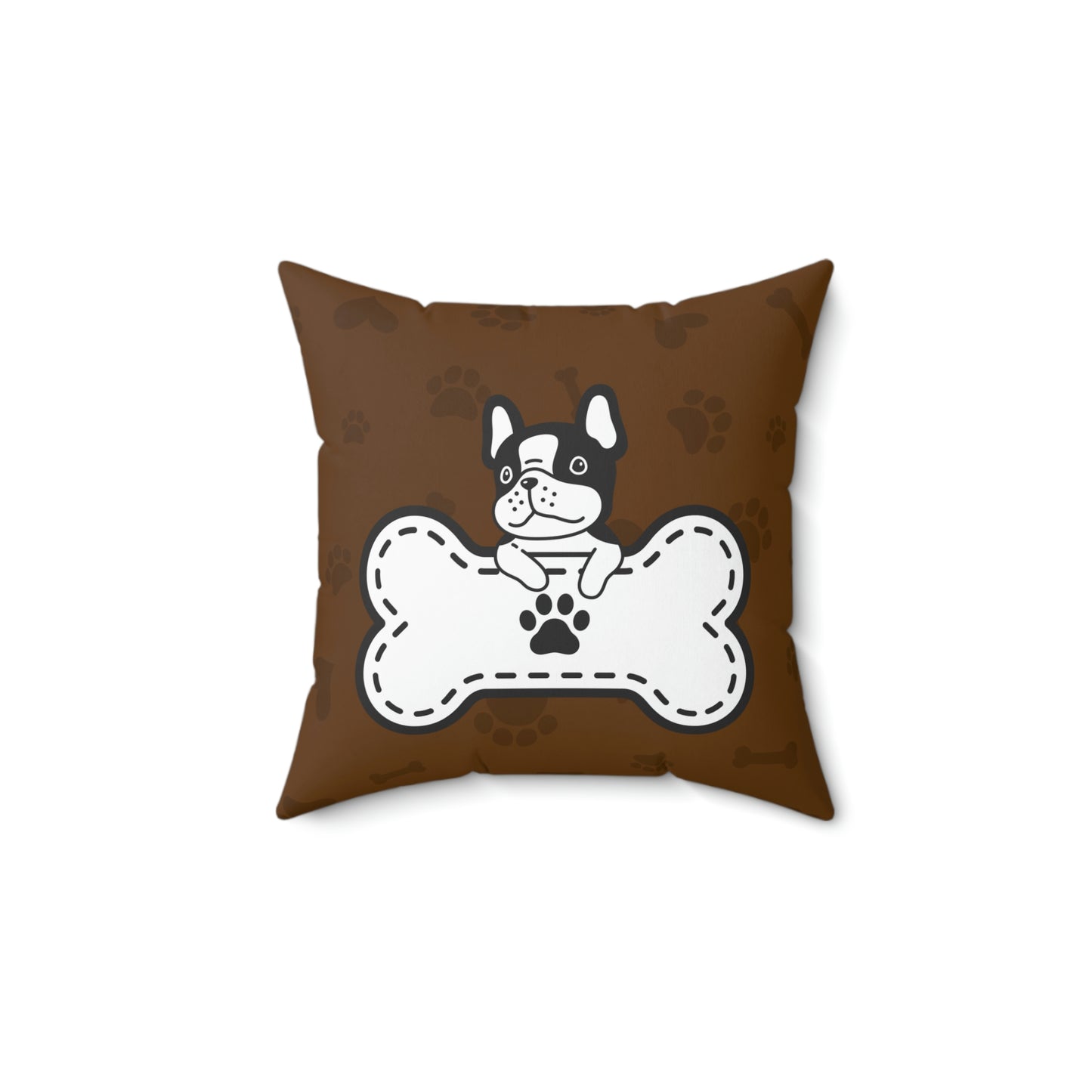 French Bulldog with Bone Design Spun Polyester Square Indoor Pillow