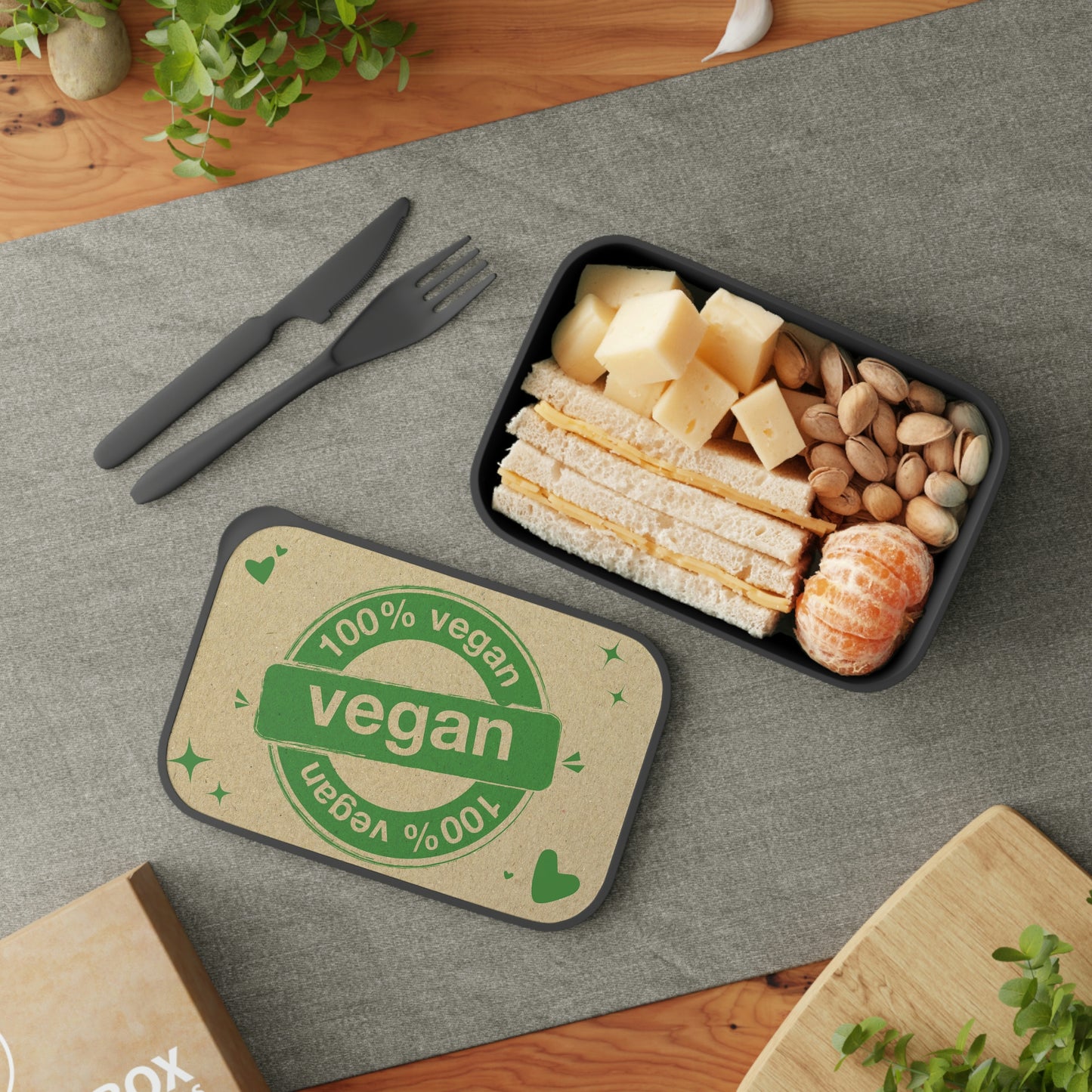100% Vegan design Bento Box/Lunch Box  PLA  with Band and Utensils