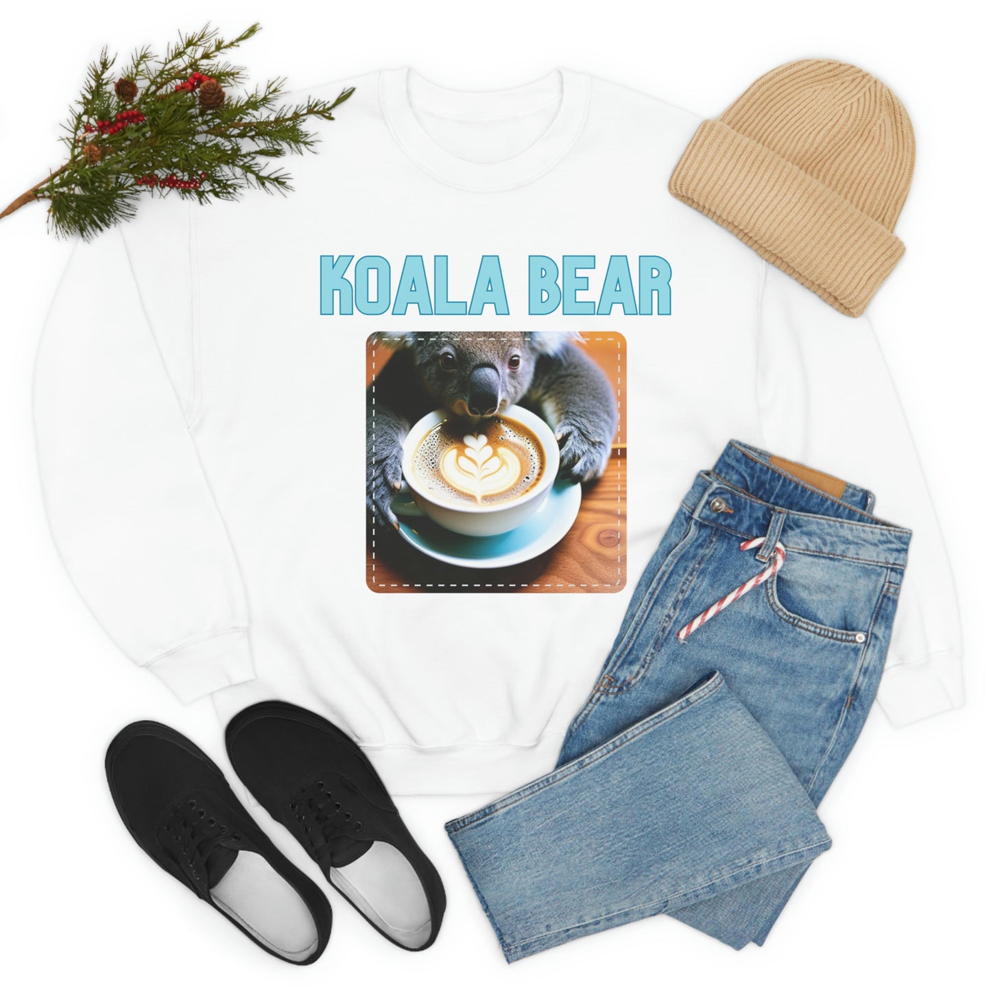 Koala Bear with Latte Art Latte/Coffee Graphic Crewneck Sweatshirt