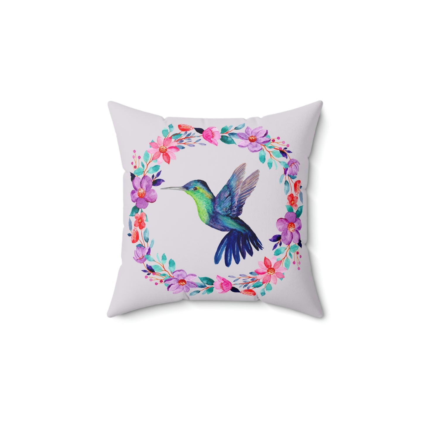 Hammingbird with Floral Wreath design Spun Polyester Square Indoor Pillow