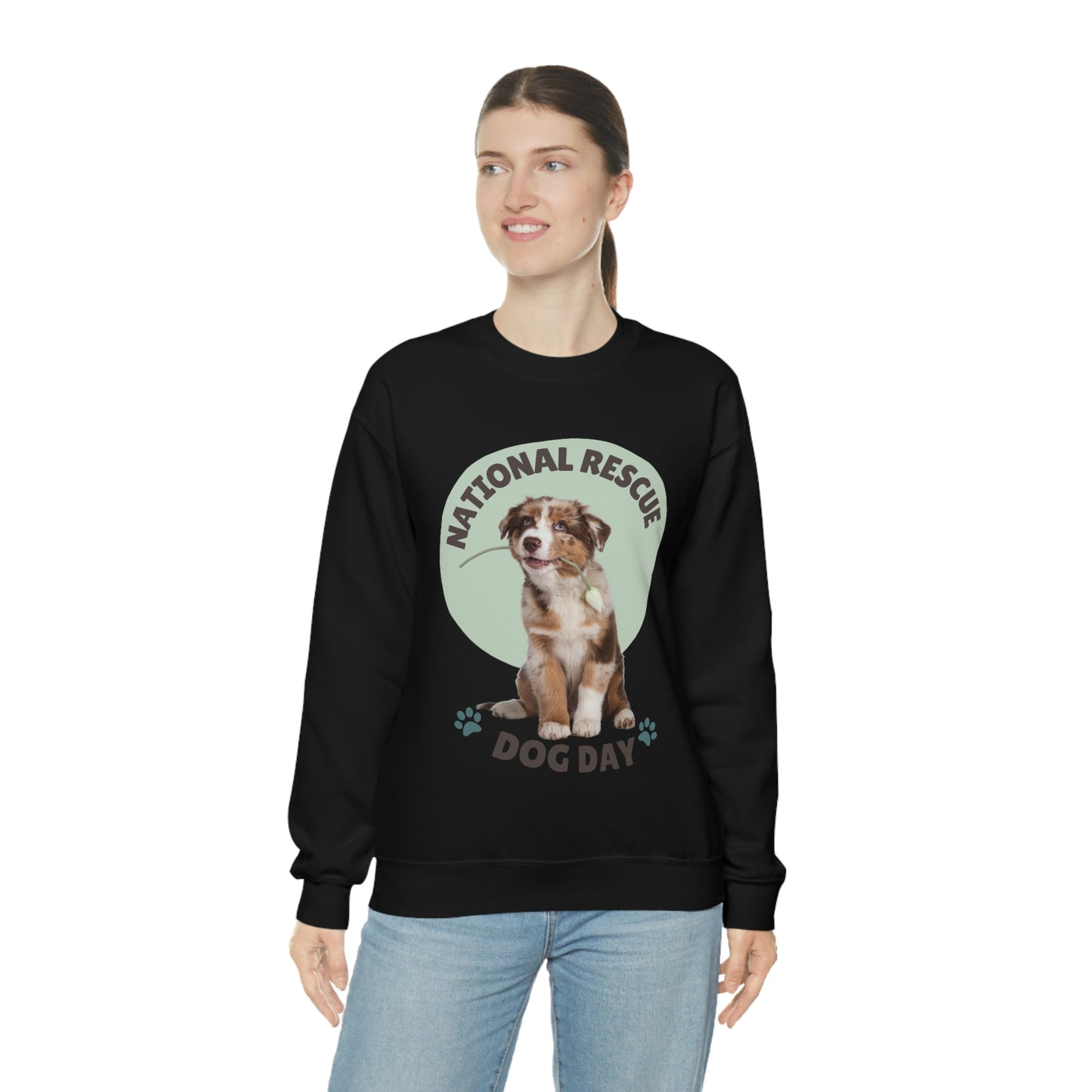 National Rescue Dog Day with paws design  Heavy Blend™ Crewneck Sweatshirt