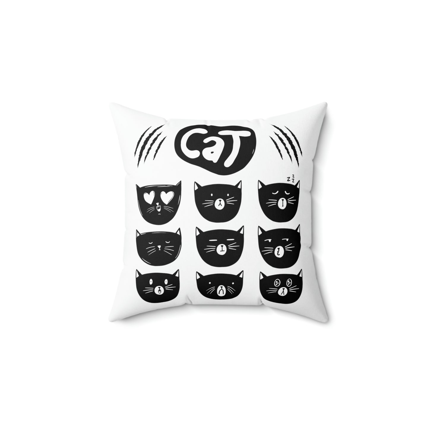 "Cats" Lots of cat faces design Spun Polyester Square Indoor Pillow