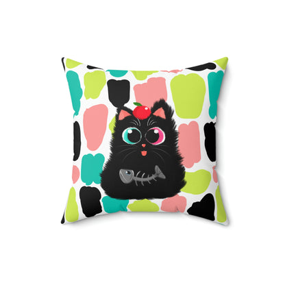Colorful pattern Black cat design Spun Polyester Square Indoor Pillow