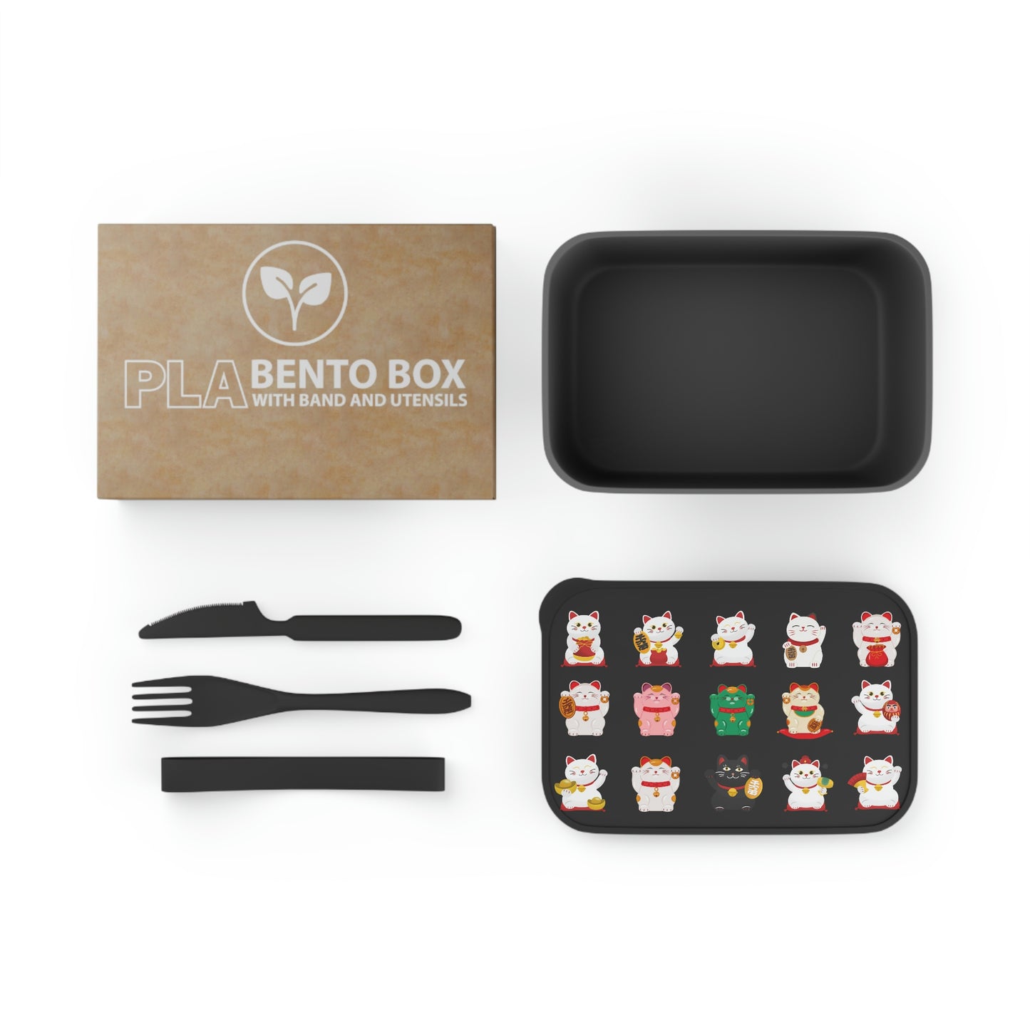 Lots of Maneko Neko design Bento Box/Lunch Box  PLA  with Band and Utensils
