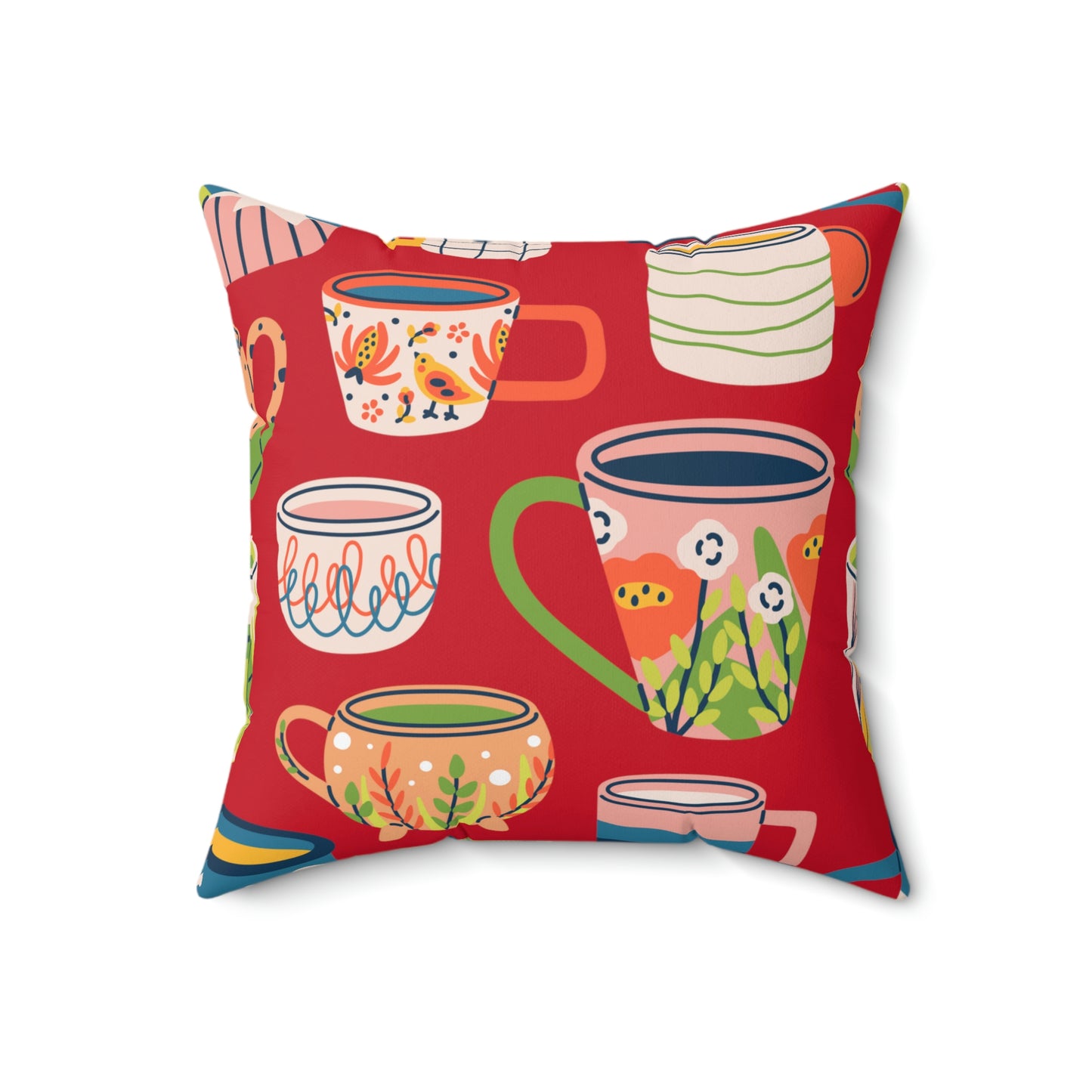 Colorful Mug cups/Coffee cups design Spun Polyester Square Pillow