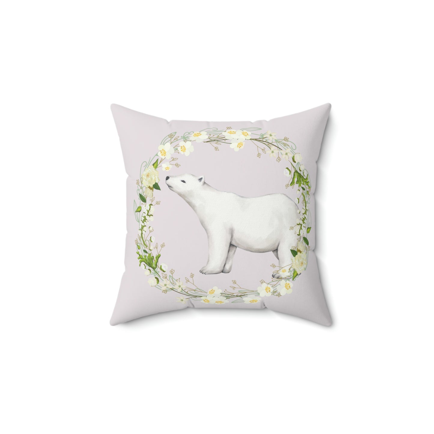 Pola Bear with Floral Wreath design Spun Polyester Square Indoor Pillow
