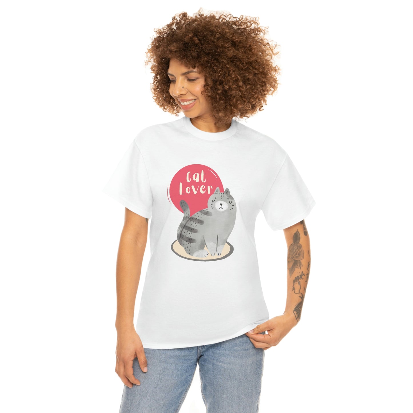 Cute grey Cat " Cat Lover"   Graphic tee shirt