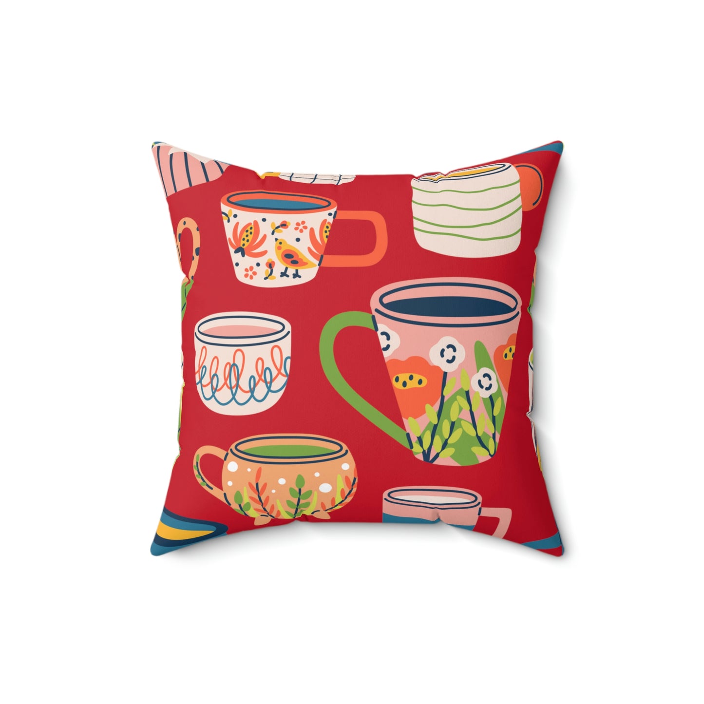 Colorful Mug cups/Coffee cups design Spun Polyester Square Pillow