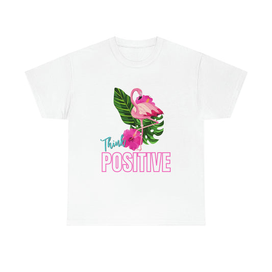 "Think Positive" Flamingo Tropical Graphic tee shirt