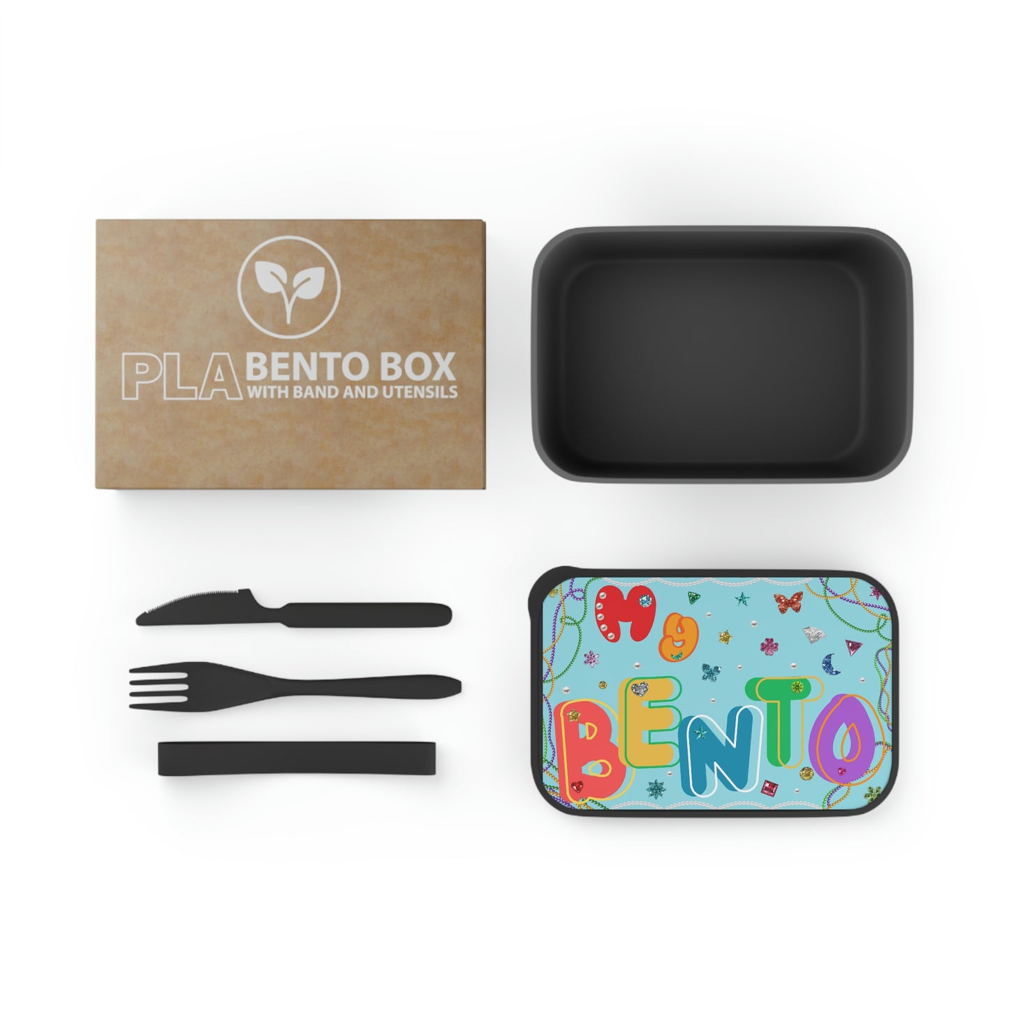 Fun & Cute Kids Lunch Box / " PLA Bento Box " with Band and Utensils (Baby Blue)