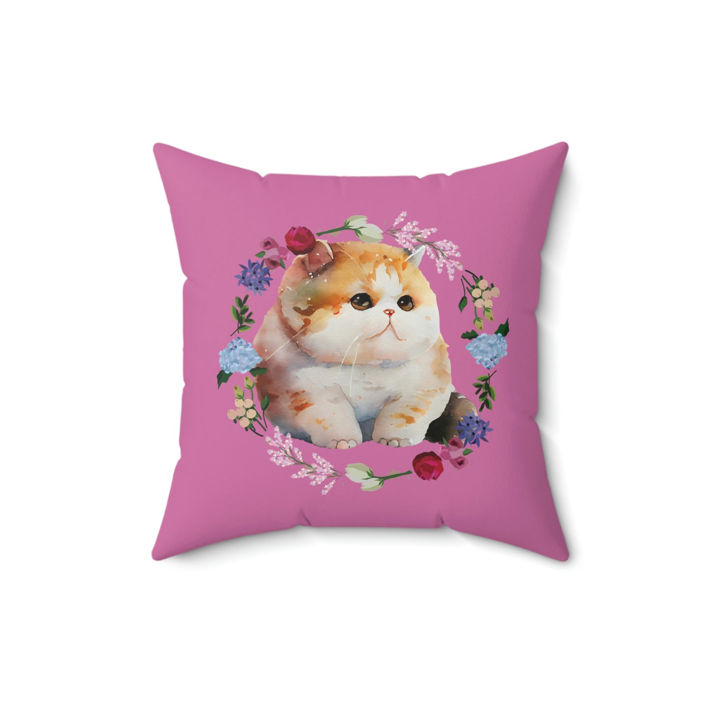 Cute Chubby Cat Face design Spun Polyester Square Indoor Pillow