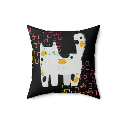 Colorful Pattern Cute Cat Design (Black) Spun Polyester Square Indoor Pillow