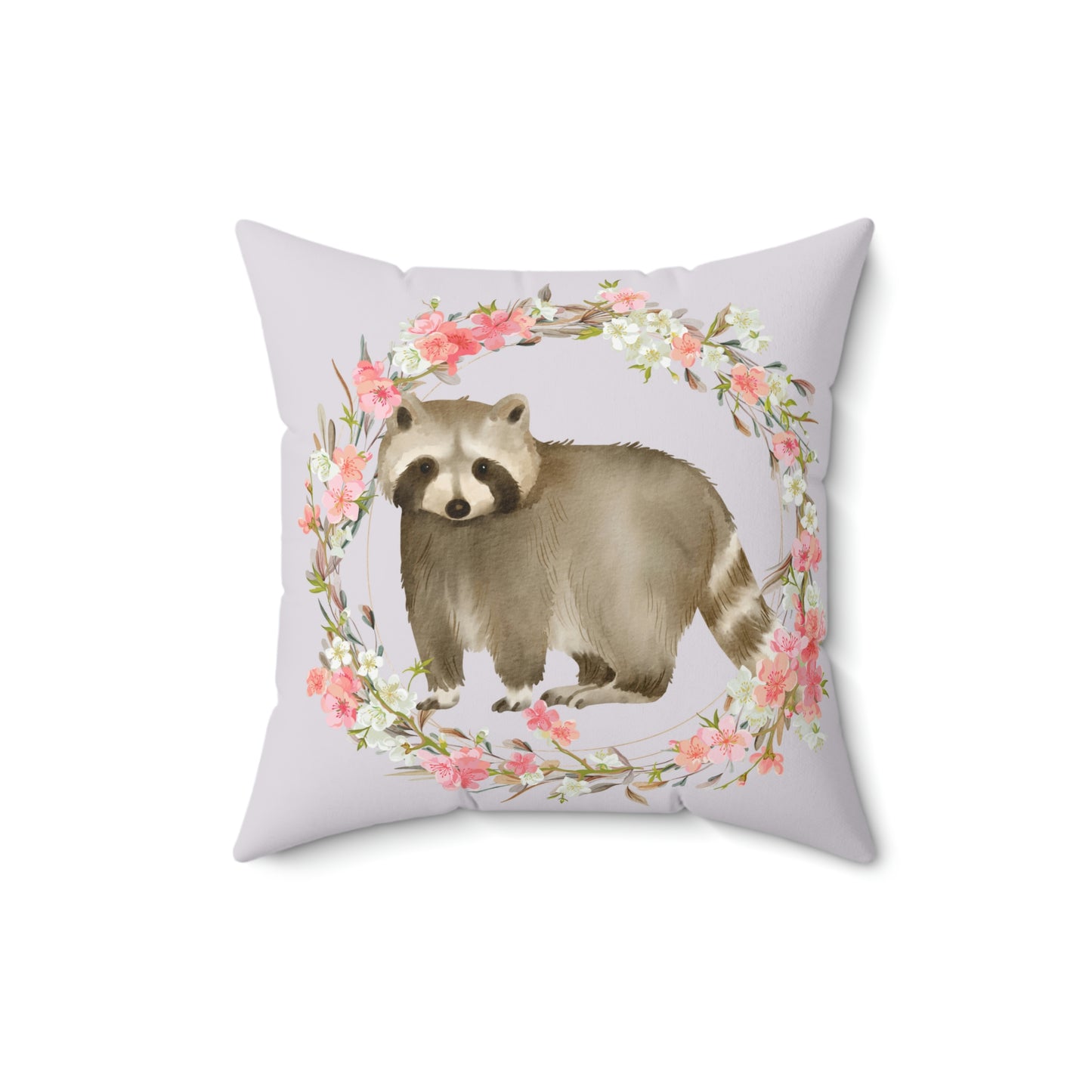 Cute Raccoon with Floral Wreath design Spun Polyester Square Indoor Pillow